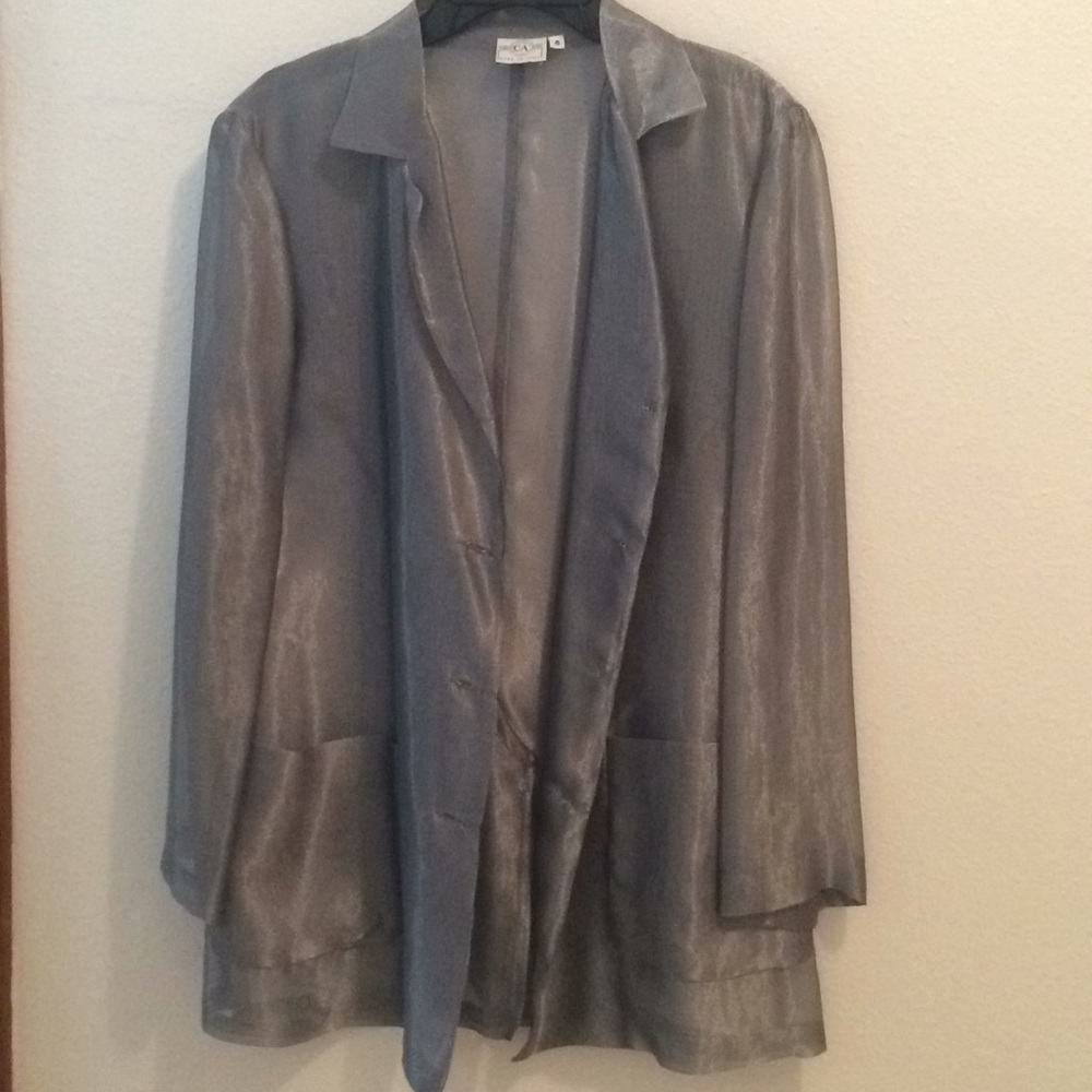 Carlos Actis Sheer Gray Button Down Blazer